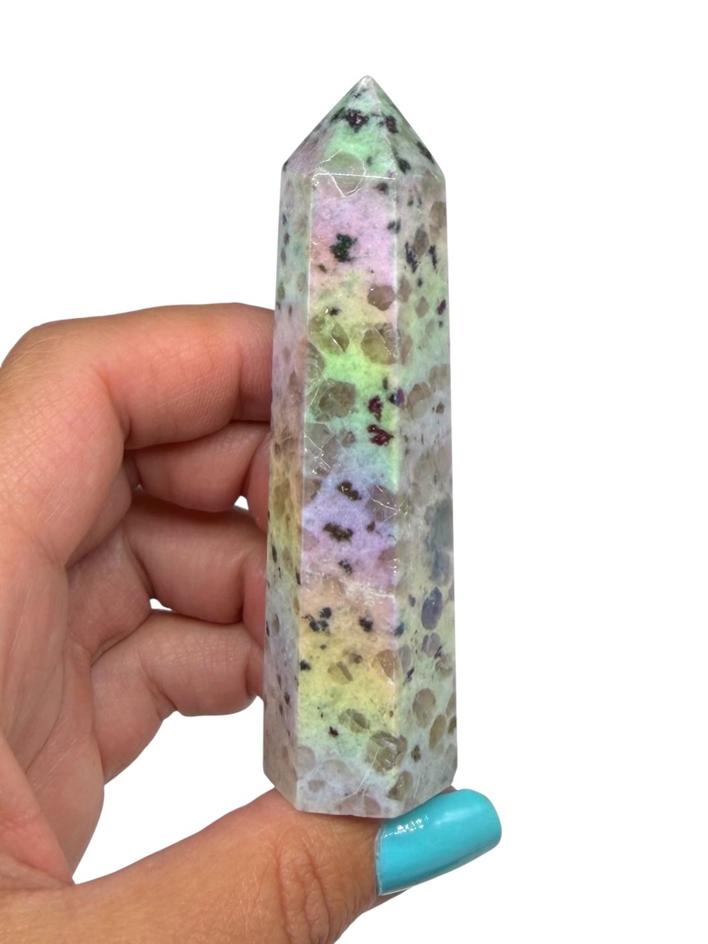 Aura Kiwi Jasper Tower Stone Crystal Rainbow Iridescent Decor Gift